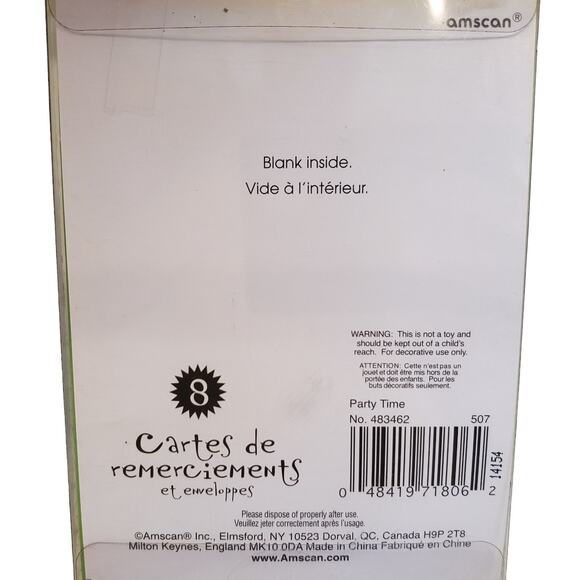 Amscan Rainbow Thank You Cards Party Hats Blank Cards 8 Envelopes 483462 - Picture 3 of 4